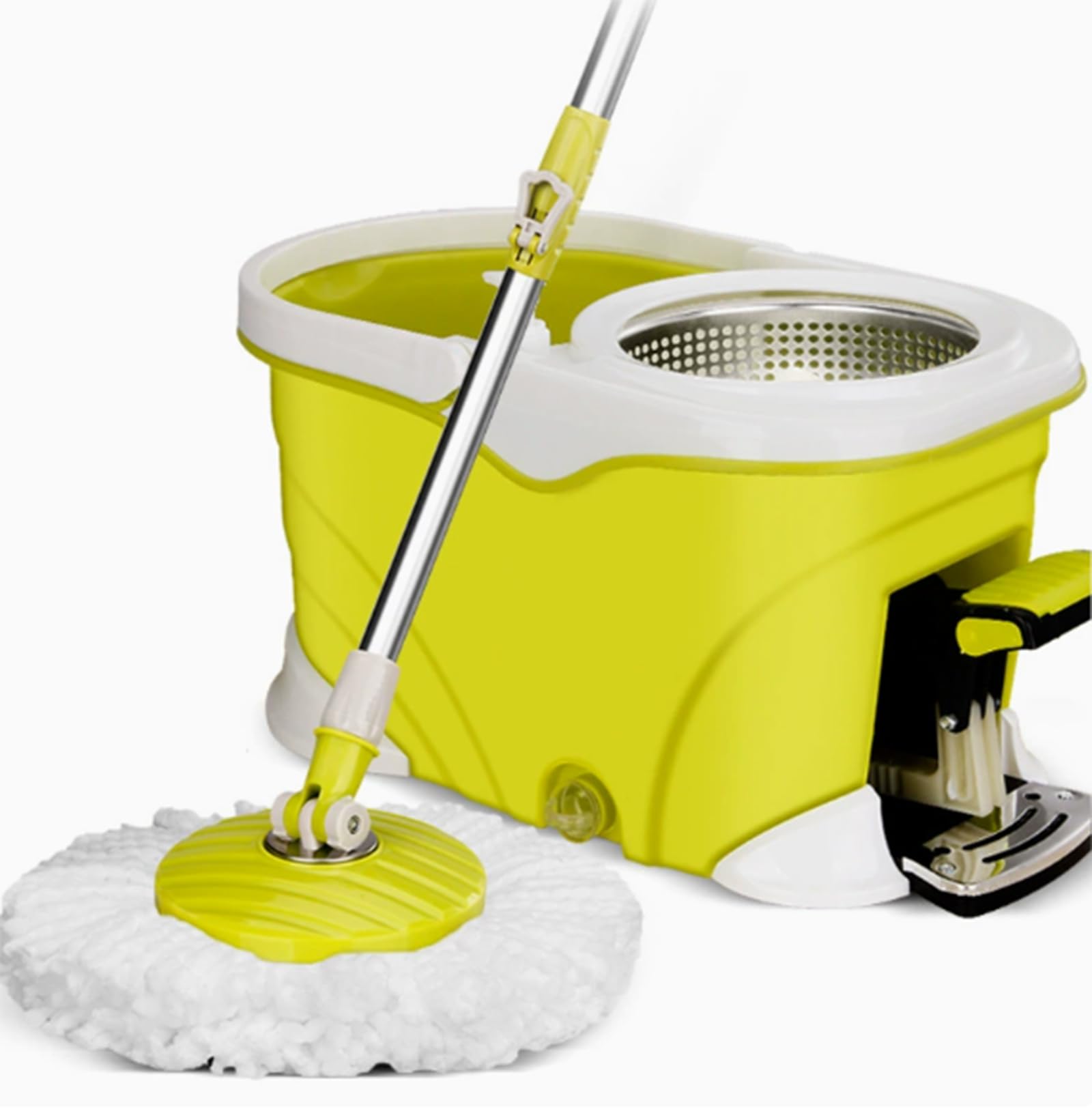 Juego de Cubo y fregona giratoria de Acero Inoxidable con Pedal, fregona giratoria Resistente con 2 Cabezales de fregona de Microfibra, Cubo de fregona fácil de escurrir,B