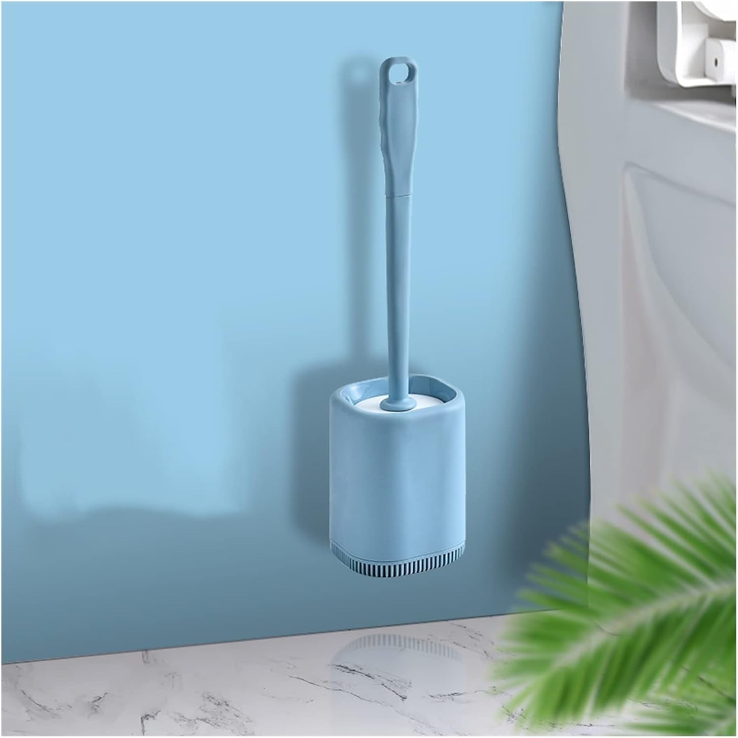 toilet brush, Toilet Brush Silicone Head Will Not Entangle The Hair Easy to Clean Floor-standing(Blue)