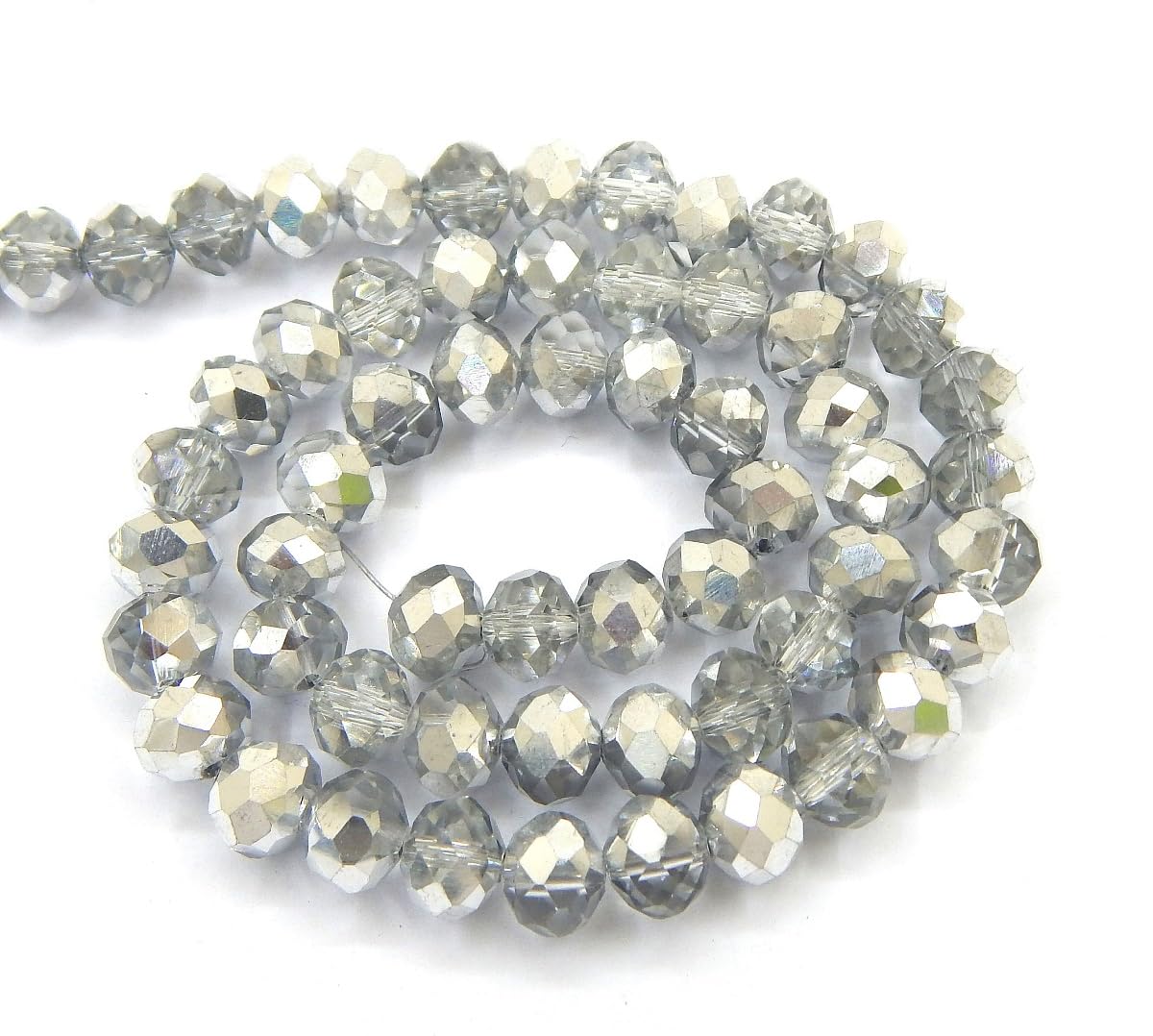 Perlin Pack of 85 Czech Bohemian Crystal Beads 6 mm Czech Beads CZ Cut Glass Beads Faceted Rondelle Beads Glass Beads 1 Strand (Crystal Silver) - Image 4