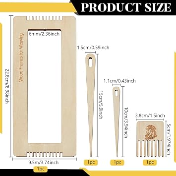 WEBEEDY 4 Pcs Weaving Loom Kit for Beginners, Bookmark Looms DIY Woven Loom Set with Wooden Looms Weaving Needles and Wood Weaving Comb for Knitting Crafts Coaster Rug Mug Making