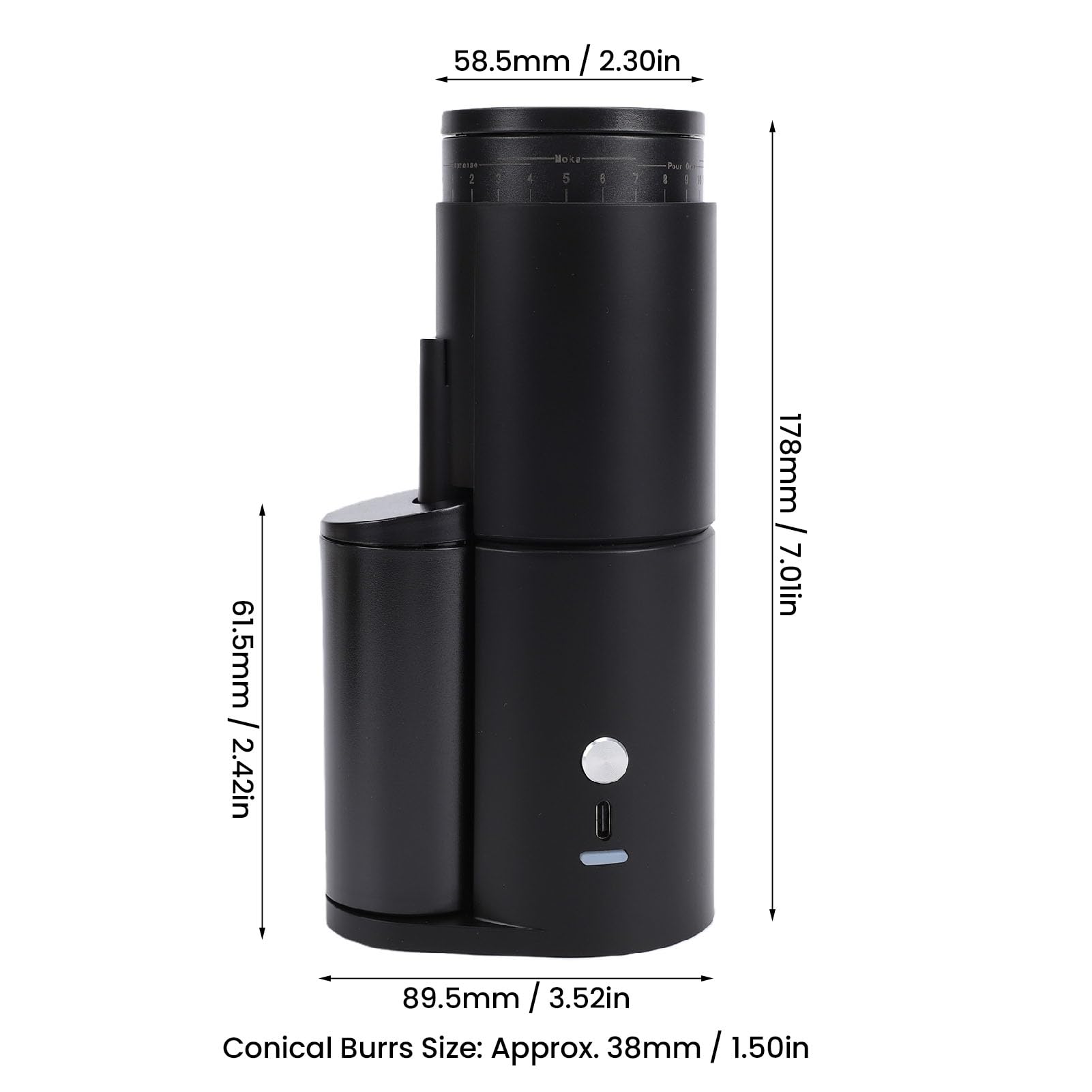 Molinillo de café Eléctrico, Molinillo Portátil Antistático con | Construcción de Acero Inoxidable, Recargable por USB, 25 G, Molido fino.
