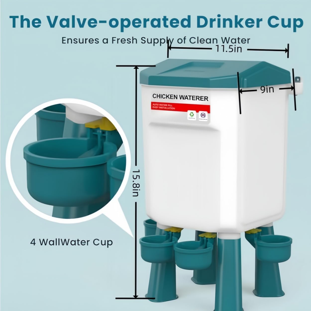 Chicken Feeder and Chicken Waterer Set (3 Gallon/18 Pounds) - Hanging Automatic Chicken Feeder No Waste - Chicken Coop Accessories - Poultry Waterer (Blue)