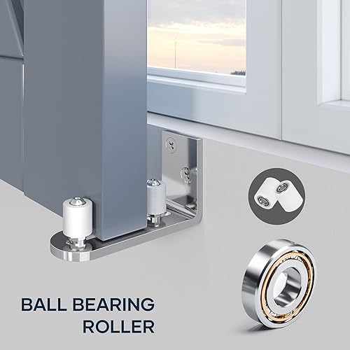 Miniatura 5 de EaseLife Guía de piso inferior de puerta corredera de granero,Rodillo de estancia ajustable de rodamientos de bolas,Sistema de montaje en
