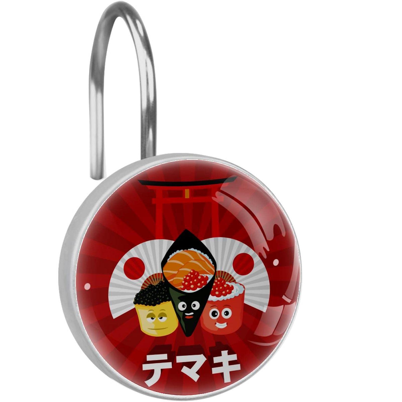 Anneaux rideau de douche haut de gamme Acier inoxydable durable Décoration Torii rouge