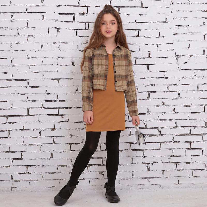 Mirawise Girls Fall Outfits Red Long Sleeve Plaid Dress Shirts Dress 2 Piece Outfits Christmas Clothes2