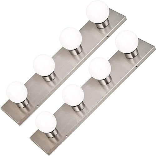Vista 10 de Dysmio Lighting - Tira de tres luces para tocador de estilo Hollywood con placas cromadas, accesorios de calidad de salón para dormitorio, baño