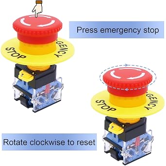 22mm Emergency Stop Push Button Switch 2 NC 10A 440V Red Mushroom Locking for Boat Ship Truck Home Industrial Equipment Medical Equipment