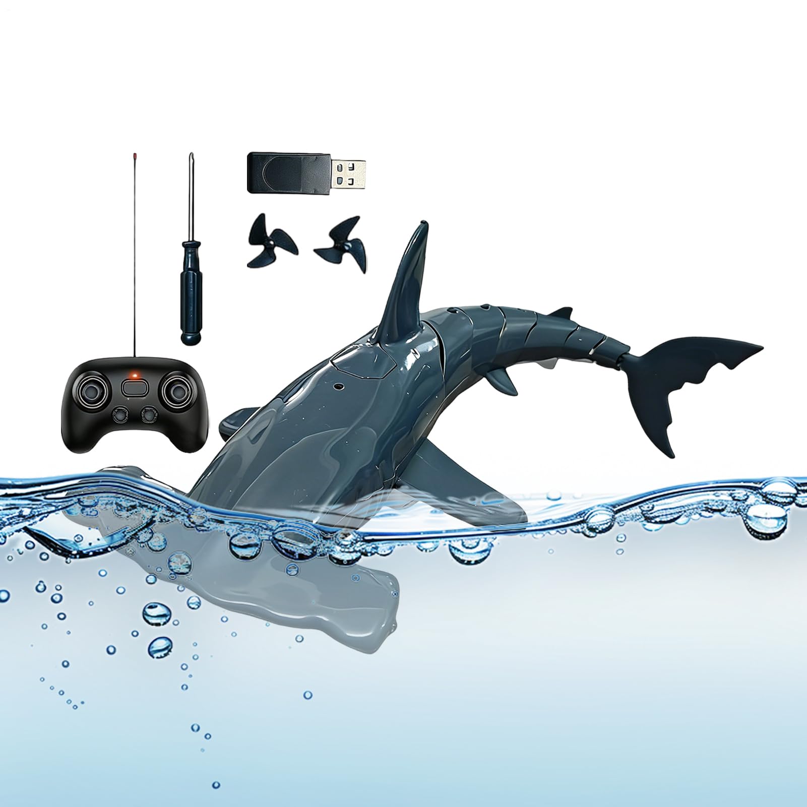 Tiburón Teledirigido Juguete 2.4GHz Dron Submarino Recargable Sumergible