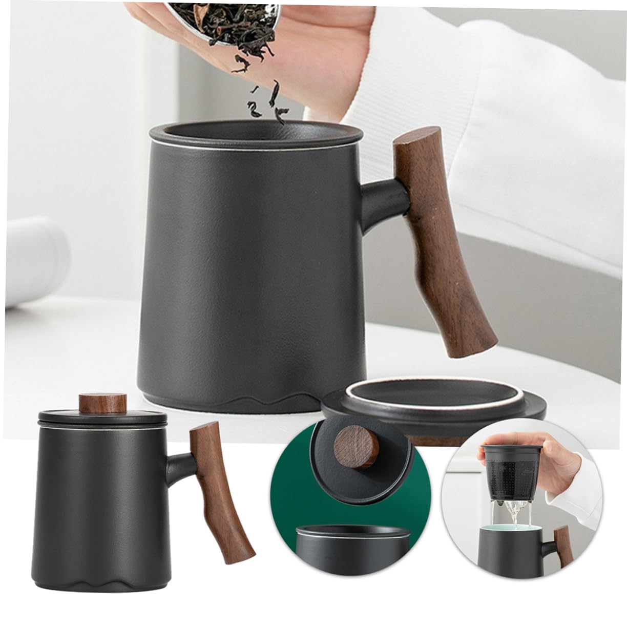 SHOWERORO Taza De Cerámica Grande Con Tapa y Filtro Para Café Infusiones y Té Para Hogar y Oficina