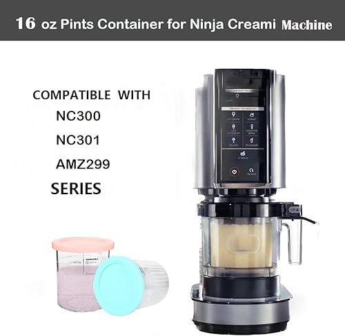 Miniatura 2 de Recipientes de helado de repuesto para pintas y tapas de crema ninja, 16 onzas, compatibles con NC300 NC301 NC299AMZ sin BPA, aptos para