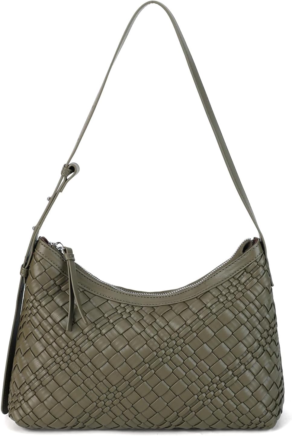 AFKOMST Woven Shoulder Bags for Women Designer Hobo Handbag Underarm Purse | Hand-Woven, Vegan Leather, Adjustable Strap, Fits A5 Notebook/iPad mini/Long Wallet, for Formal/Work/Casual