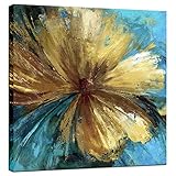 Biuteawal - Modern Canvas Flower Wall Art Abstract Gold Floral Blue Background Paintings on Canvas...
