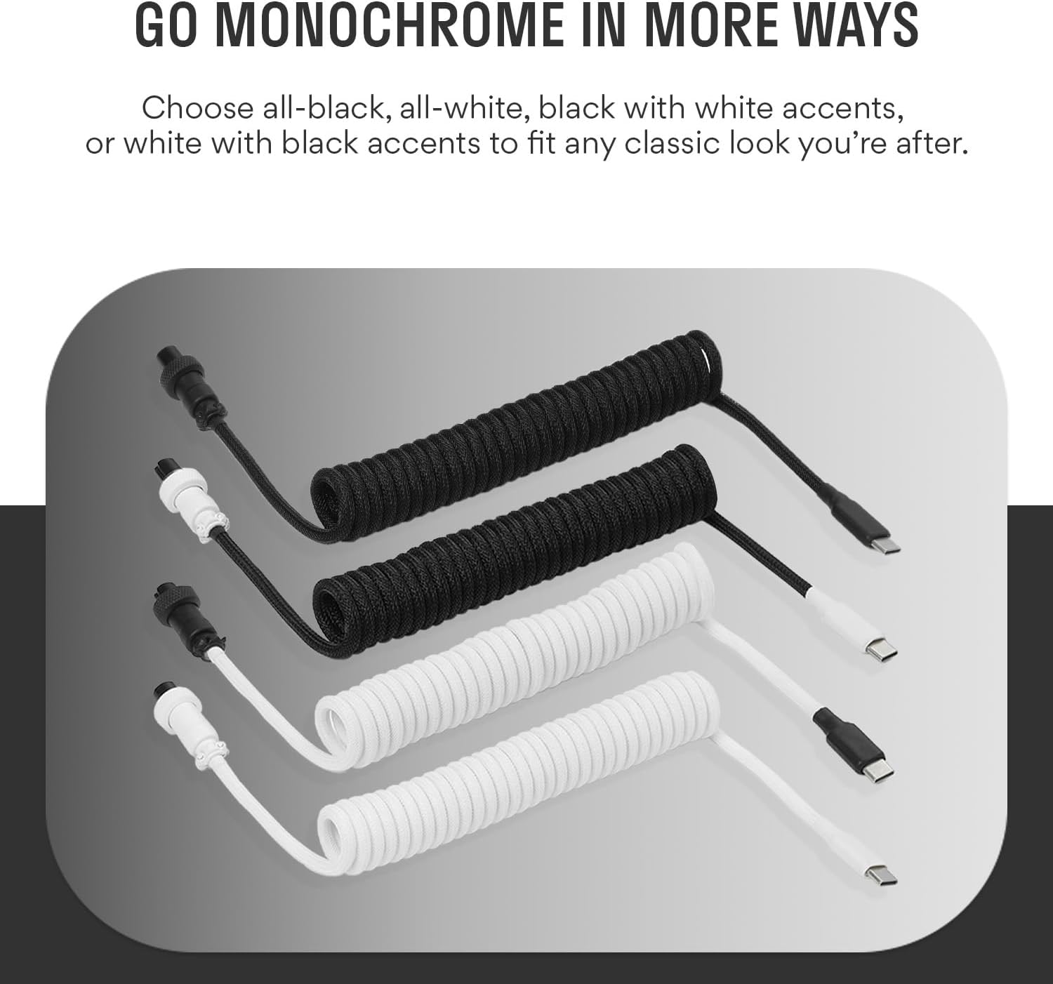 DROP 白黒コイル状キーボードケーブル - アビエーターコネクター - ホワイト。