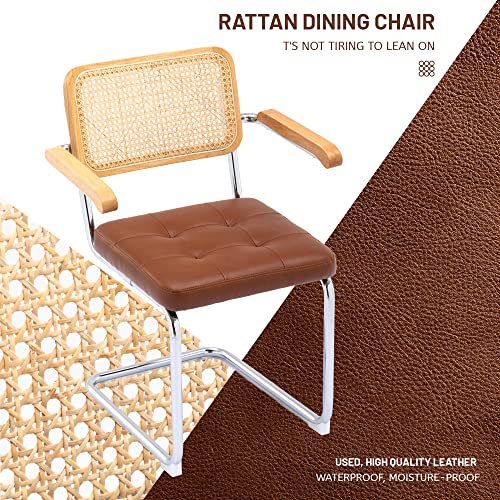 Dining Chairs Set Of 2 Armchair With Faux Leather Dining Room Kitchen Side Chairs Mid Century Modern Rattan With Metal Legs And Upholstered Seat With Armrest For Dining Room Living Room Bedroom(Brown) #TOP6