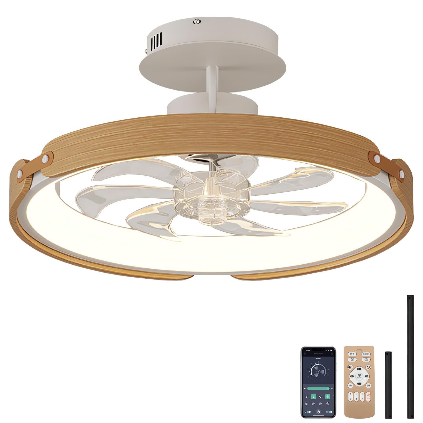 Redondo Ventilador De Techo Con Luz 58w Led Regulable Dormitorio Lampara Ventilador Techo Con Mando A Distancia Y App 6 Velocidades Silencioso 52cm Ceiling Fan With Light Con Lámparas Para Comedor