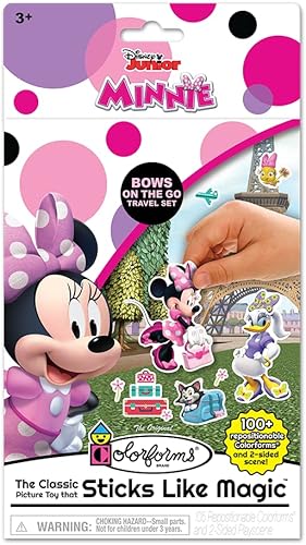 Colorforms Juego de viaje, calcomanías para niños, juguetes de Minnie Disney, artes y manualidades, libro de calcomanías reutilizable, calcomanías