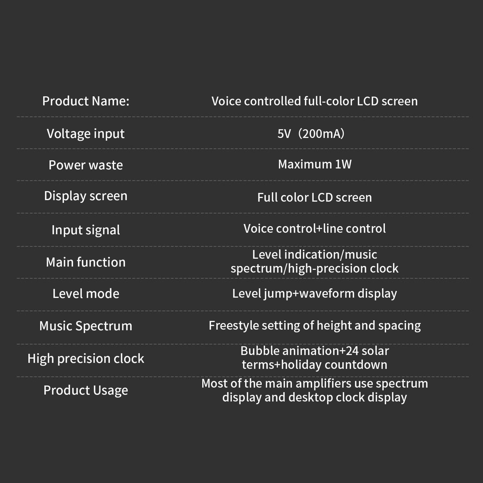 Reloj con pantalla de sonido preciso que incluye visualización del espectro musical Adecuado para sistemas de estudio Dispositivo de sonido con control remoto de varias configuraciones