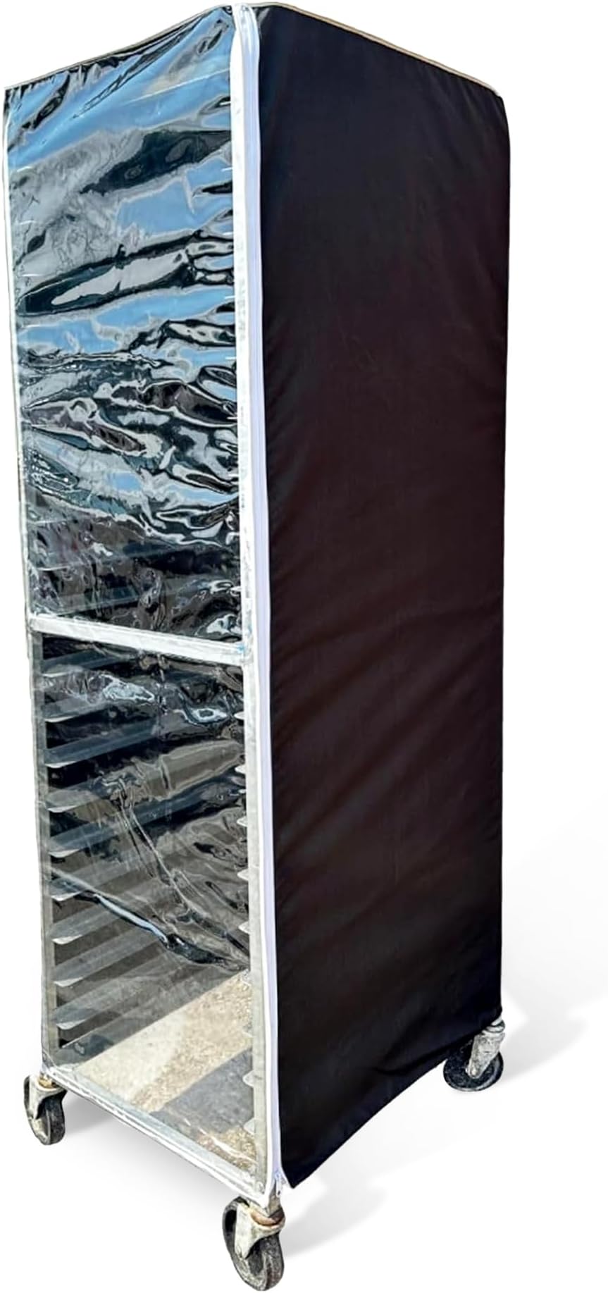Bakery Food Pan Sheet Rack Cover – Heavy Duty PVC Vinyl Zippered Bun Pan Rack Cover – Long-lasting Use Durable Cover with 2 Zippers – Made in USA (Black, 23"W x 28"L x 63"H)