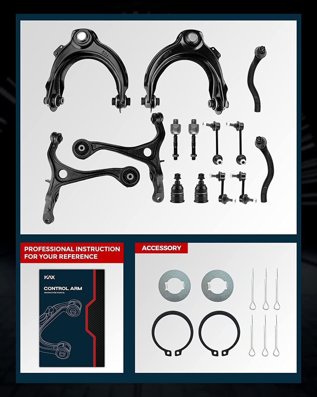 Front Upper Lower Control Arms with Ball Joints Assembly Suspension Kit Replacement for 2004-2008 Acura Tsx 2003-2007 Accord (not fit Hybrid)