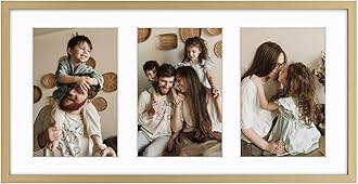 Golden State Art, 4x6 Aluminum Collage Frame, Displays 6x4 Pictures With 3 Openings Mat or One 7x14 Photo, Real Glass, Portrait/Landscape Wall Display, Gold, 1 Pack