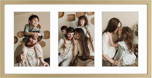 Golden State Art, Marco de aluminio para collage de 4 x 6, muestra imágenes de 6 x 4 con 3 aberturas o una foto de 7 x 14, cristal real, pantalla de