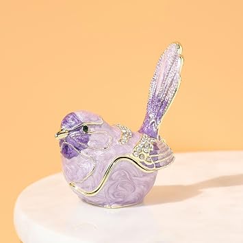 Exquisite Hand - Painted Enamel Blue Bird Trinket Box Hinged Rhinestone - Adorned Mini Jewelry Organizer for Rings & Necklaces, Ideal Classical Home Decor & Collectible Keepsake Trinket Box-N