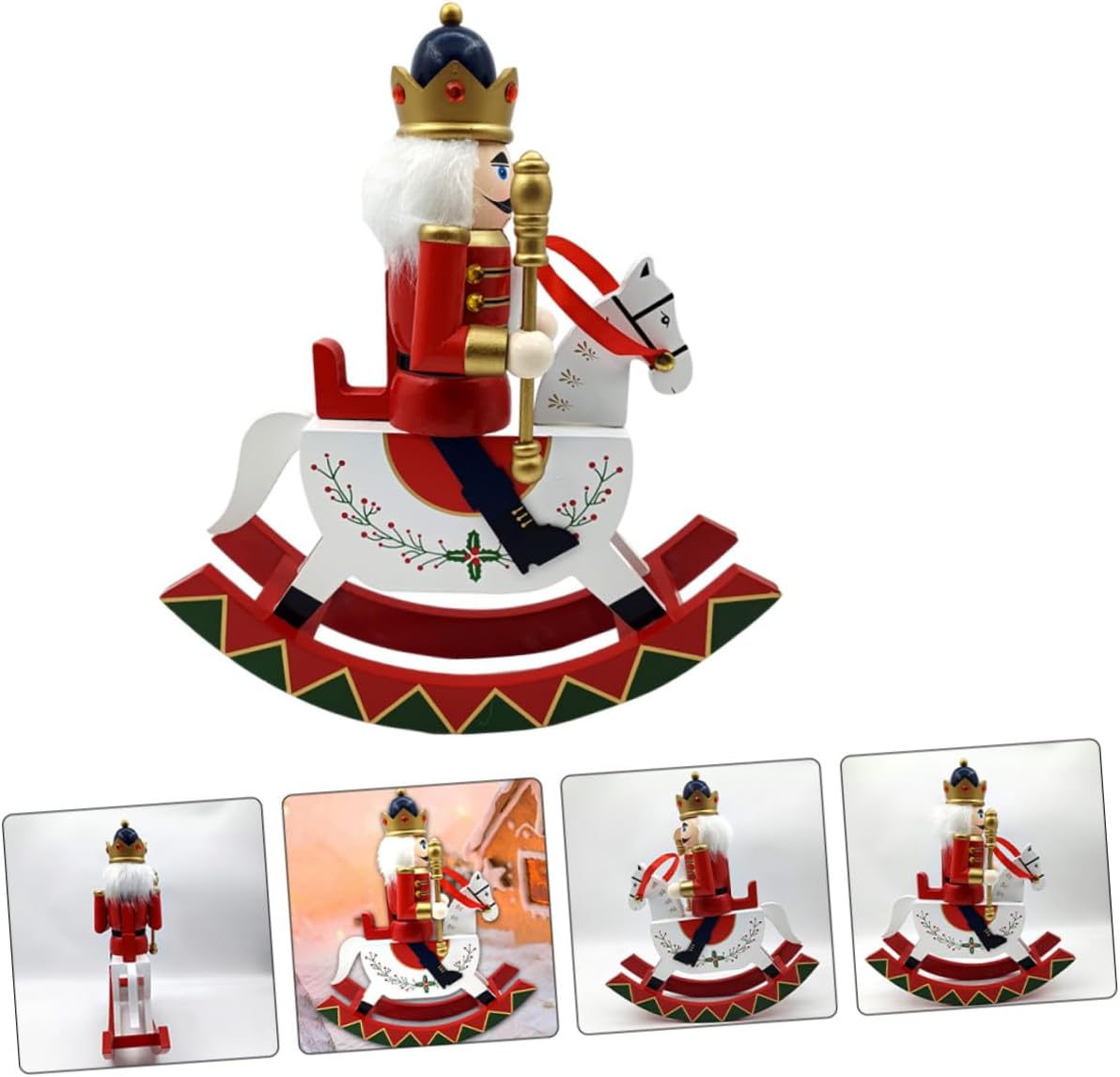 VANZACK Wooden Nutcracker Sculpture Figure on Horse Large Hand-Painted Xmas Nutcracker Figurine Tabletop Christmas Decoration for Home and Party