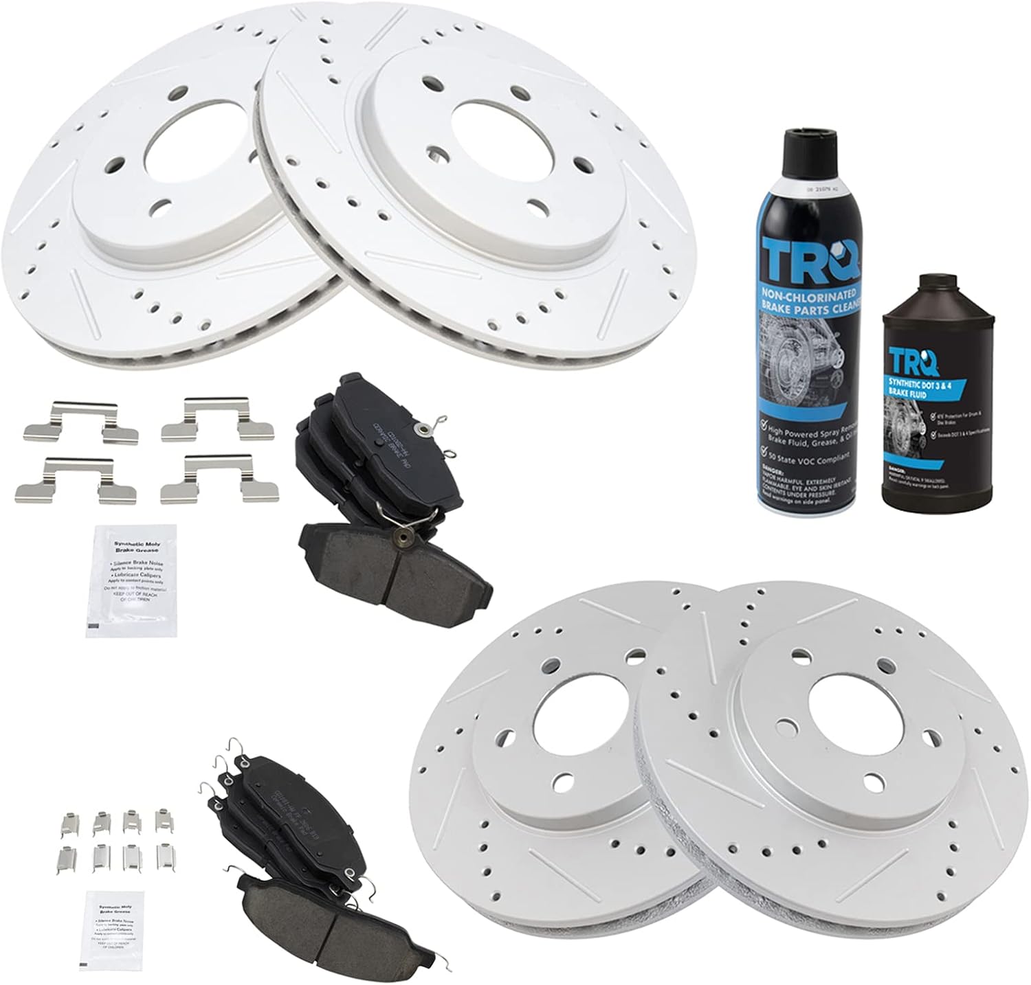 TRQ Front and Rear Performance Brake Pad & Rotor Kit Brake Chemical Kit Brake Pads Brake Rotors Set Ceramic Premium G-Coated Compatible with 2005-2010 Ford Mustang
