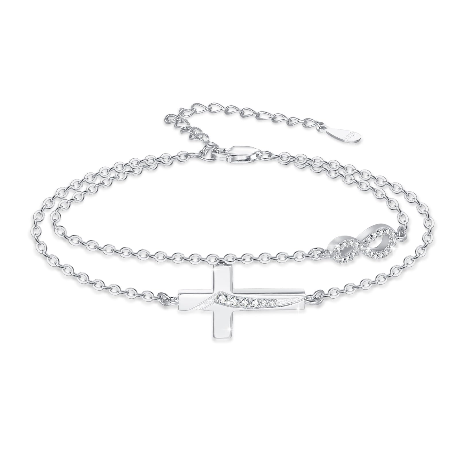 OHAYOO Infinity Bracciale da donna in argento sterling 925, oro rosa, con simbolo dell'infinito con croce e bracciale infinito, regalo per fidanzate, donne, ragazze, mamma