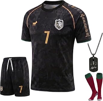 Kids Soccer Jersey Uniform Set 4pc Youth Football Shorts Socks Necklace - Quick Dry Training Gear Gift Boys Children
