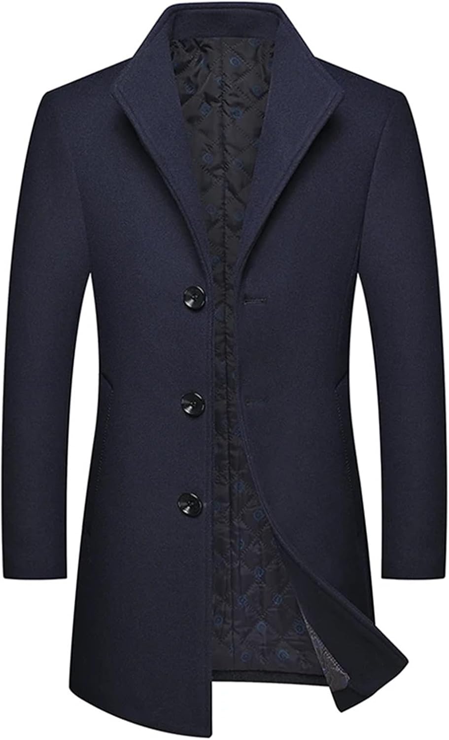 Men's Wool Blend Trench Coat Casual Business Woolen Overcoat Thicked Warm Men Turn-Down Collar Jacket