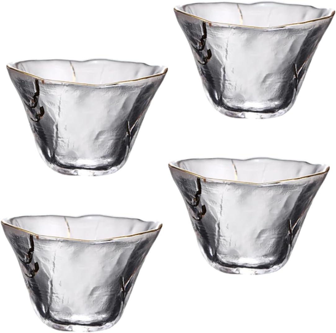 4pcs Japanese Style Glass Sake Cups with Foil Drinking Tea Cups for Home Decoration and Tea Parties Thickened Design Use