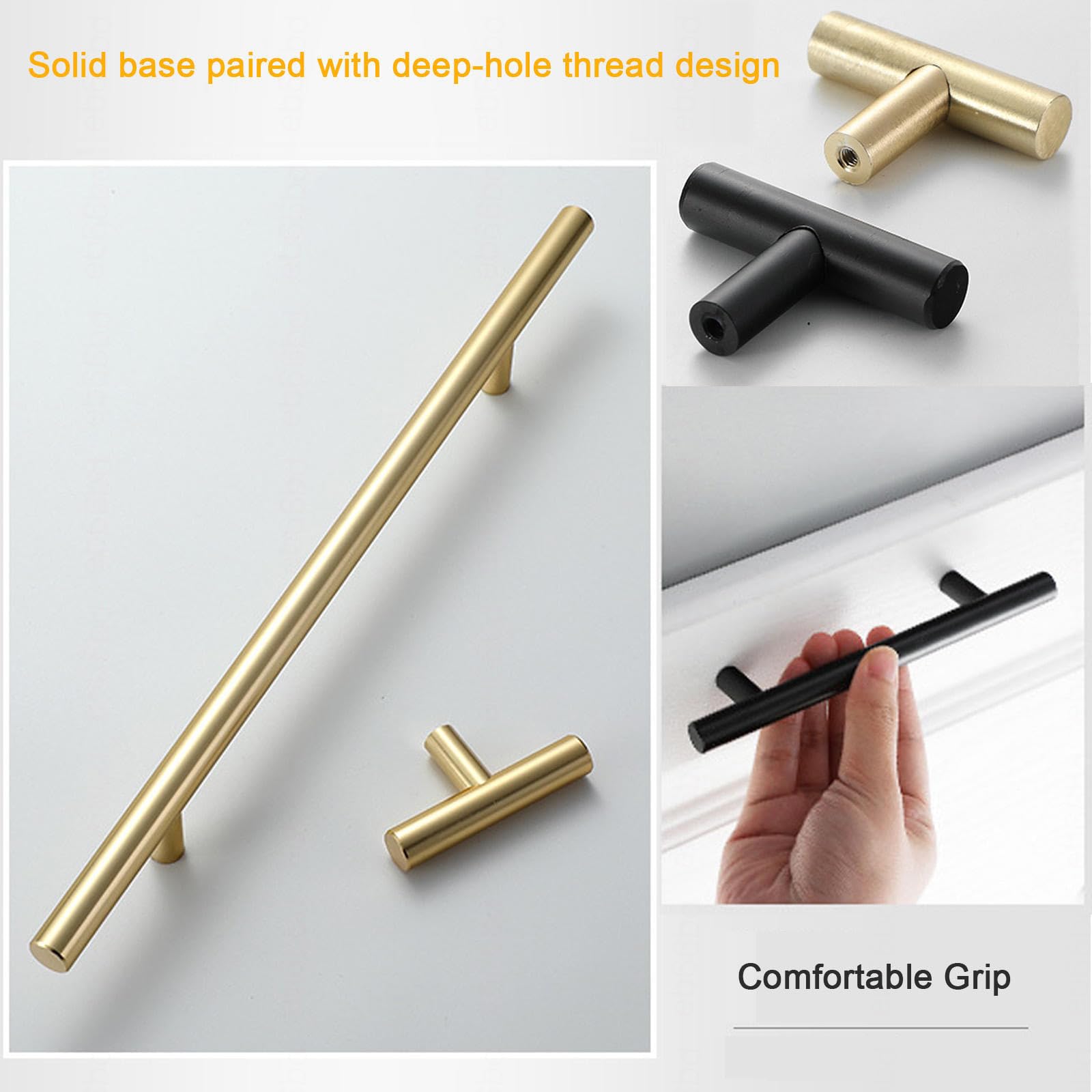 Maniglie per Armadietti Con Interasse 96/128/160/192/256 Mm,2 Pezzi Maniglie per Ante Da Cucina,Maniglie per Cassetti,Maniglie Rotonde a T in Lega Di Alluminio Pomelli,Gold/6pcs-600mm/23.6in