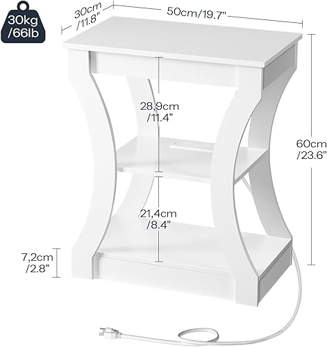 Miniatura 3 de Juego de 2 mesas auxiliares con estación de carga, mesa auxiliar con puertos USB y tomas, mesita de noche, mesita de noche de 3 niveles con estante