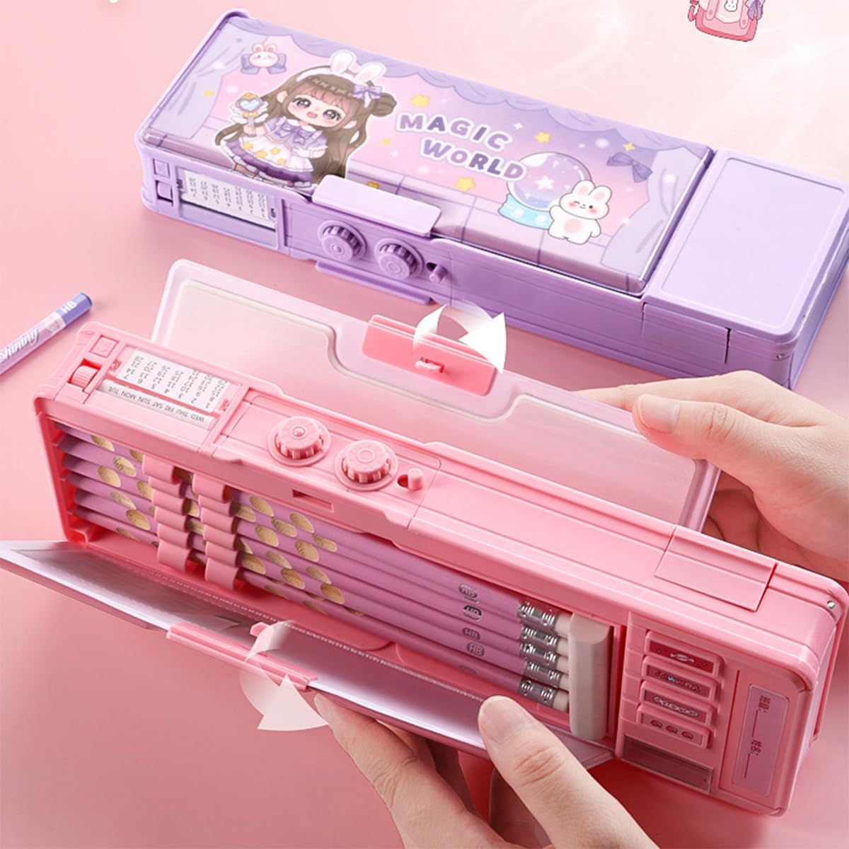 Amazon | ペンケース 両面開き ロック ふでばこ 箱型 大容量