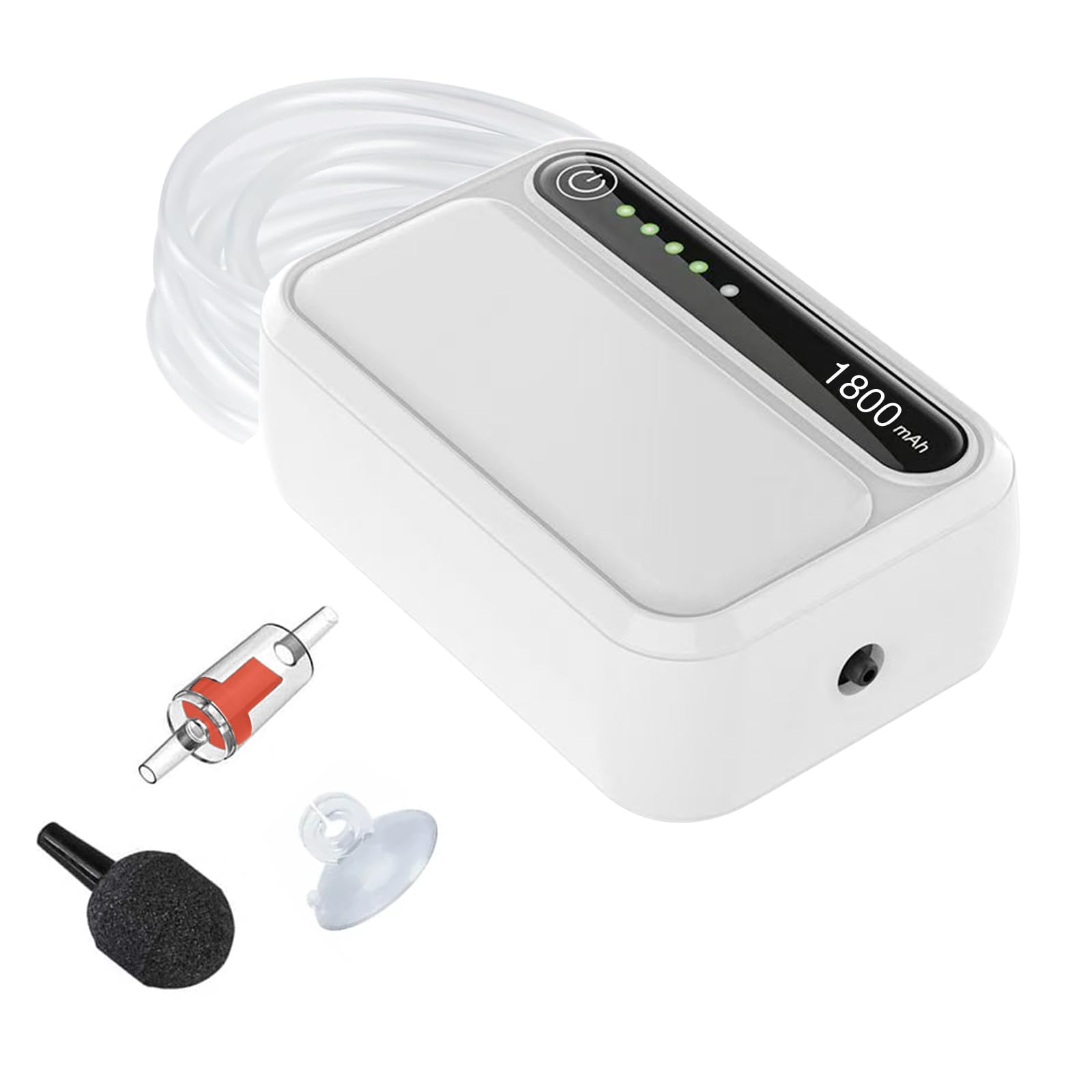 LNIDEAS Oplaadbare luchtpomp voor aquarium, 1800 mAh batterij, zeer stille zuurstofpomp, multifunctionele aquariumpomp met complete accessoires voor vissen in de open lucht / aquarium