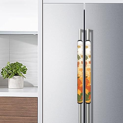 Miniatura 4 de Juego de 4 fundas para manijas de refrigerador con hojas de arce otoñal, de acero inoxidable, para lavavajillas, horno, electrodomésticos de cocina
