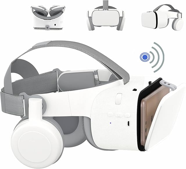 VR Glasses for phones, Bluetooth VR Headset for iphone/ Samsung phone 3D Virtual Reality Glasses with Wireless Remote Control, VR Glasses for Movies & Games Compatible for Android / iOS Phones (White)