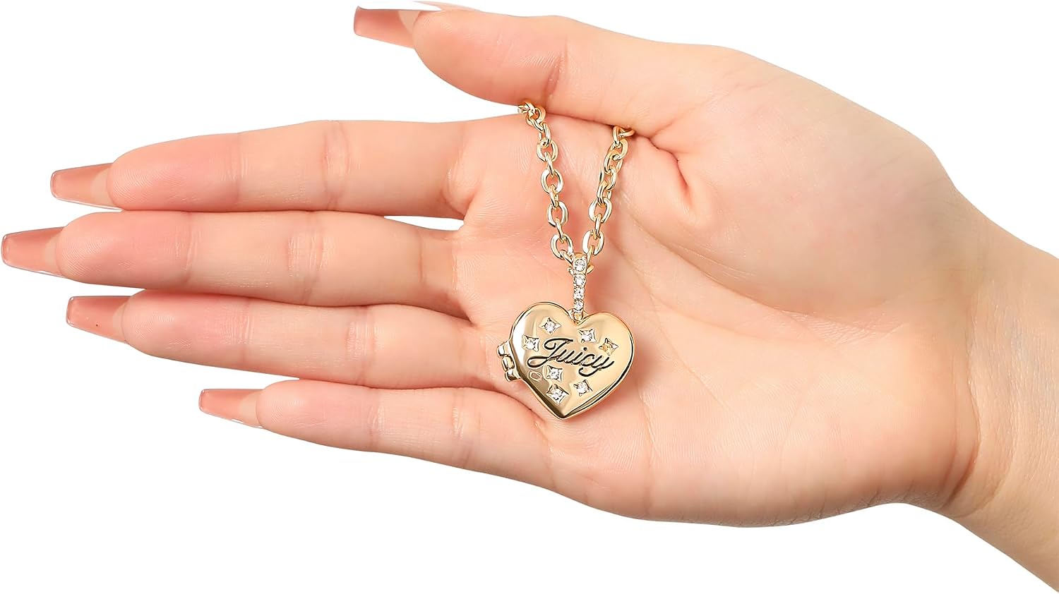 Juicy Couture Logo Heart Necklaces for Women 16-28"+2", Gold-Tone Heart Pendant Necklace