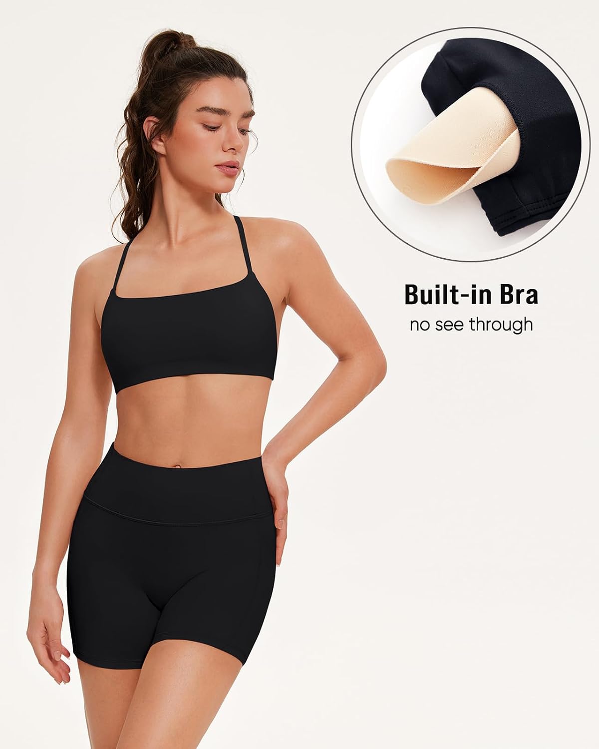 OMKAGI Womens Workout Sets Sexy Strappy Sports Bra Gym Outfits with Pockets image 4