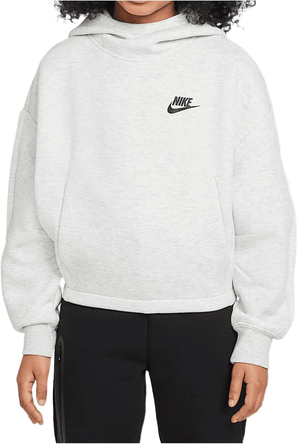 Nike Sportswear Tech Fleece Girls' Oversized Hoodie (HF8188-013, Light Grey/Heather/Black) Size Small