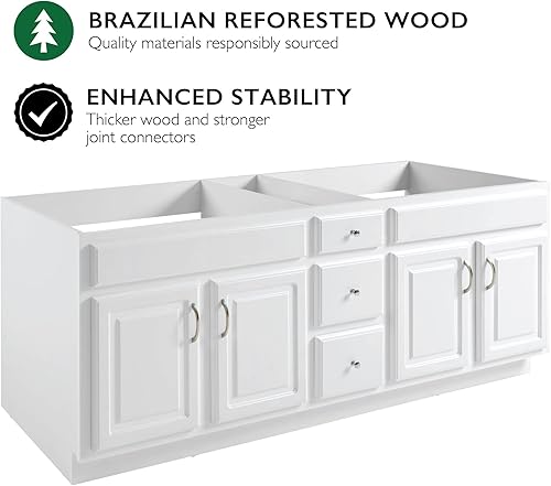 Vista 4 de Concord Mueble de baño de 1.82 m, listo para ensamblar, madera maciza, blanco – Design House, 541086