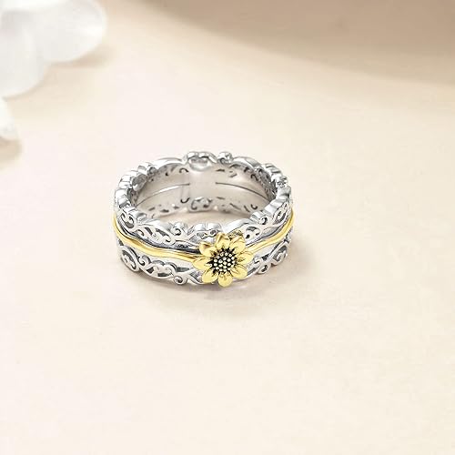 Miniatura 5 de VONALA Anillos de cruz para ansiedad de plata de ley 925 con girasolcruz para mujer anillos giratorios antiestrés anillos de estado de ánimo banda