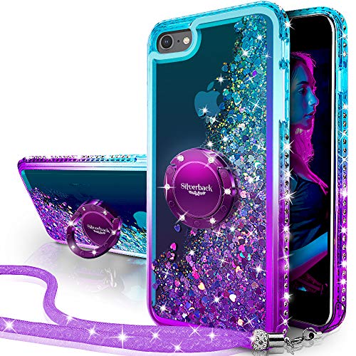 Silverback for iPhone SE Case 2022/2020, iPhone 8/7 Case, Moving Liquid Holographic Sparkle Glitter Case with Kickstand, Bling Bumper Ring iPhone SE3/2 iPhone 8/7 Case for Girls Women -Purple -  Silverback-VIE762