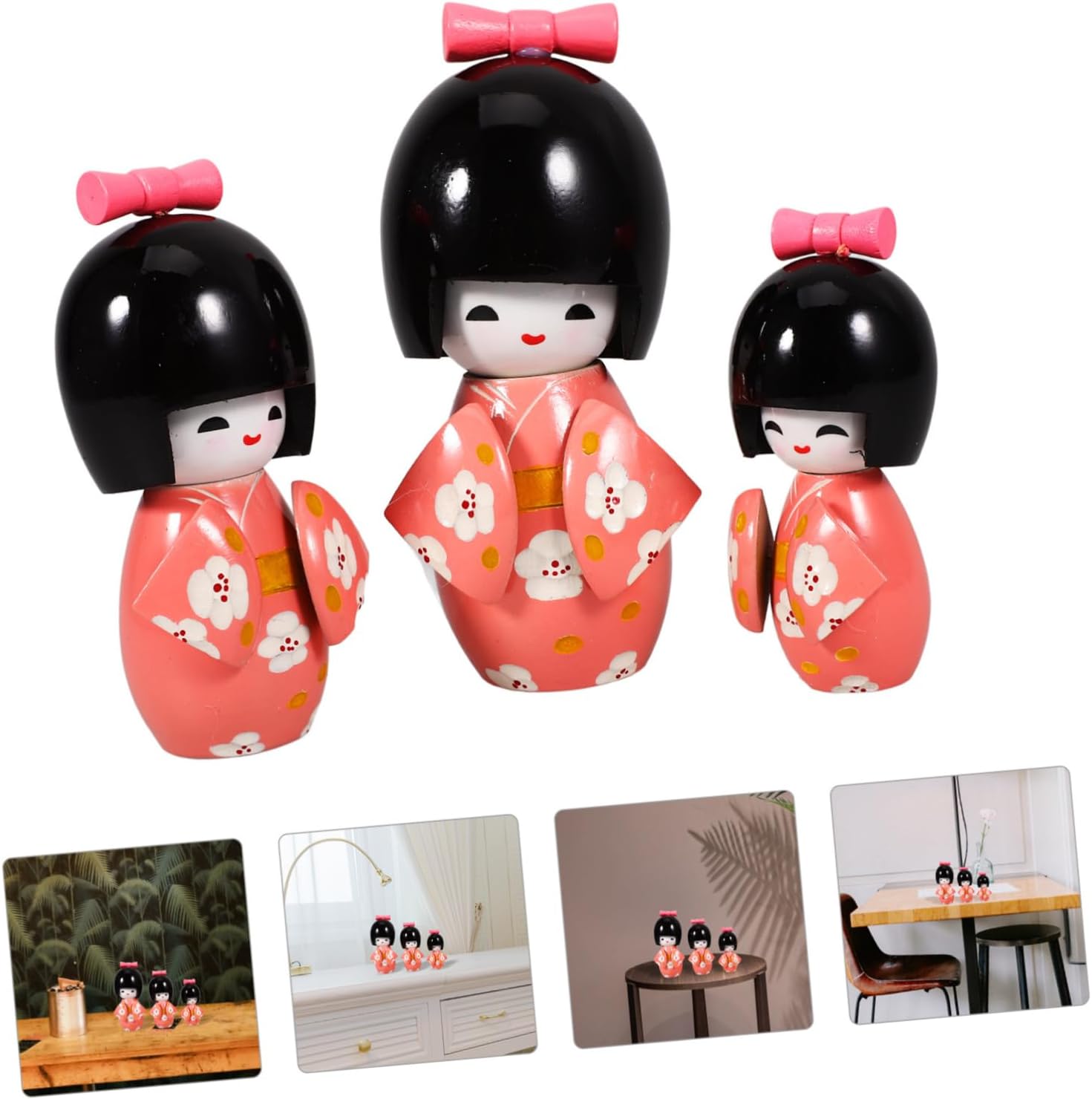 3pcs Japanese Style Kimono Doll Ornament for Home Decor Traditional Asian Craft Cute Decorative Figurine for Living Room and Bedroom