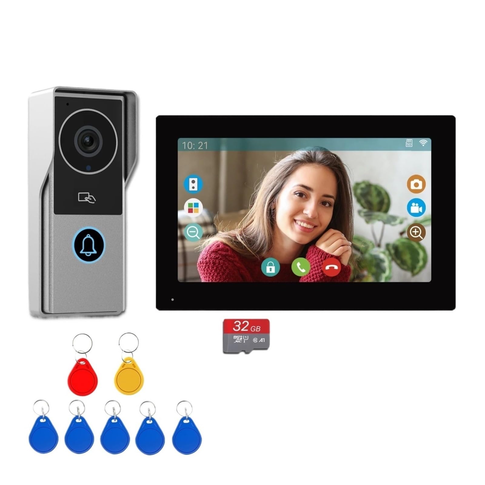 Hvsyvvsrl Silver Camera Wireless Wifi Video Doorbell System, 7 Inch Touch Screen 1080P Door Camera, Smart Intercom With 32Gb Card For Home Two Way Audio(Silver Camera)