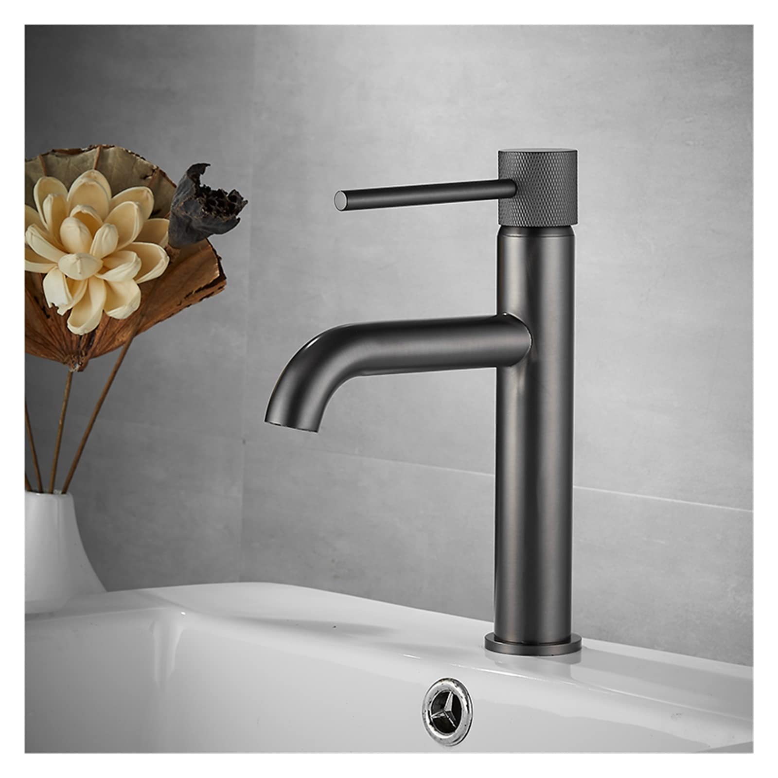 Robinet de lavabo mitigeur d'évier eau chaude froide laiton gris short