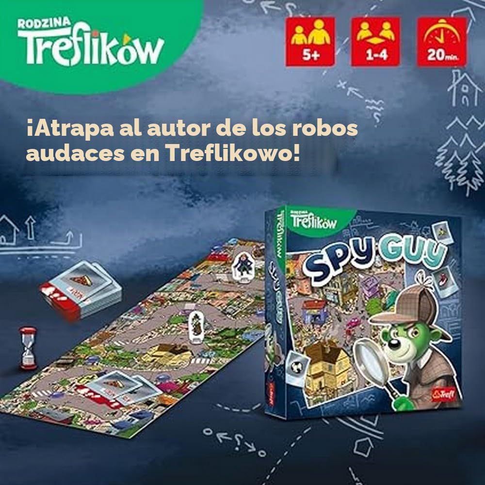 Trefl-Spy Guy-Juego de Detective Cooperativo Buscar Evidencias y Atrapar al Criminal, Gran Meseta con Ciudad, Juego Familiar para Adultos y Niños de 5 Años [ versión en francés]