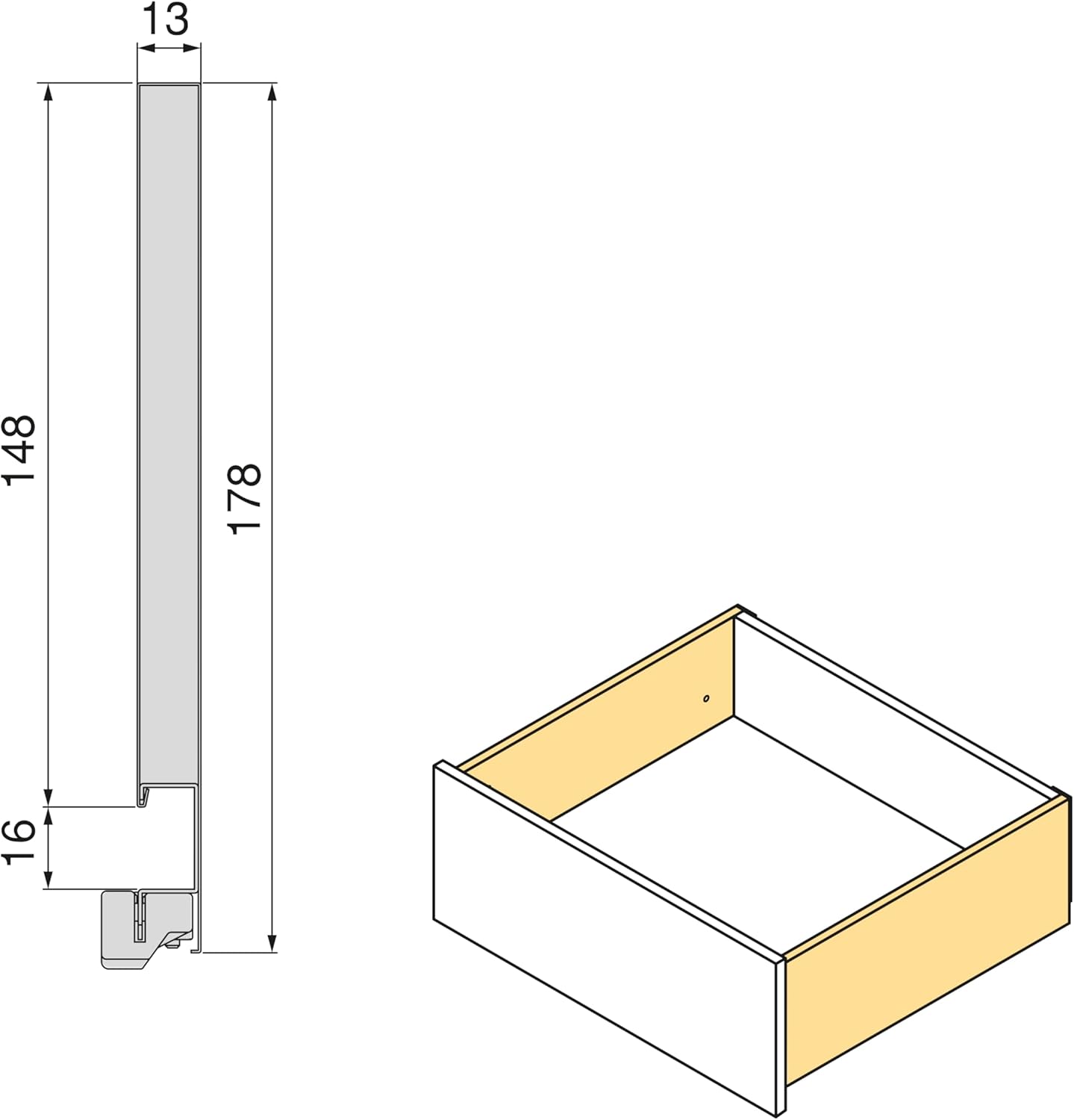 Emuca - Vertex External Drawer with Push Synchro and 3D Control, Drawer Rails H178 mm, 40 kg, Depth 400 mm, Steel, Painted White