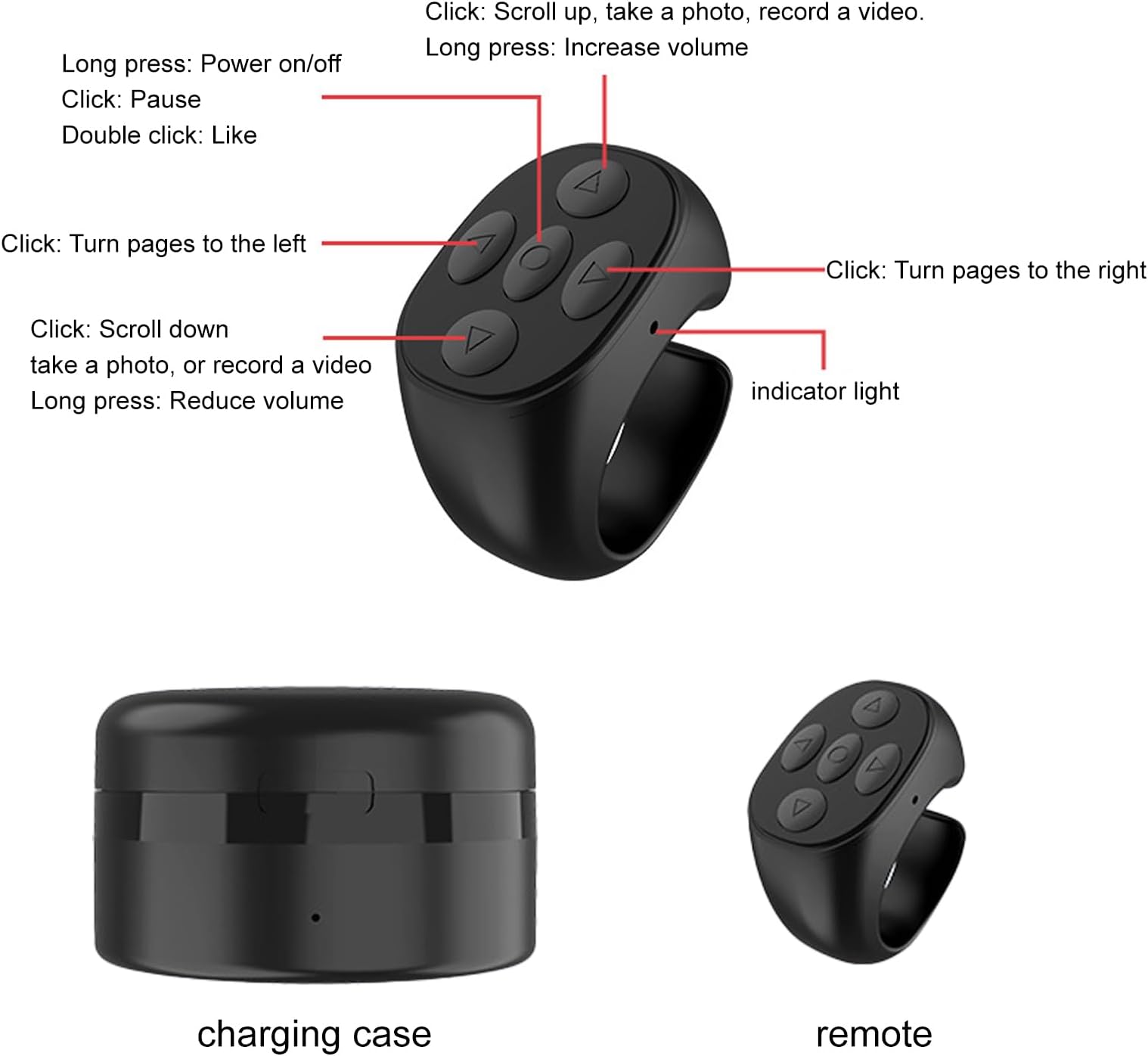 Fingertip Wireless Bluetooth Remote Control-Upgrades Remote Tiktok Scrolling Ring Page Turner TIK tok Scrolling Rings for Camera,Bbluetooth Remotes Scrollings Ring